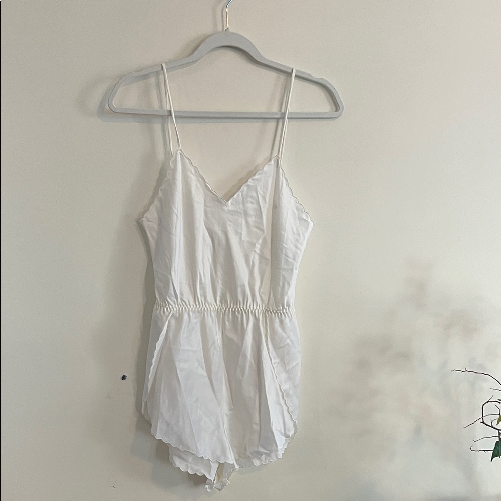 Vintage Legends Lingerie Teddy‎ Bridal Jumpsuit 1950s 60s White Satin Scalloped